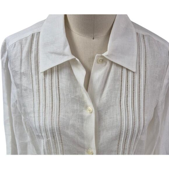 Linda Allard Ellen Tracy 100% White Linen Button Down Shirt Sz 6 S NWT $245 - Picture 2 of 6